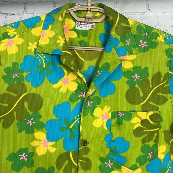 Vintage Kaikamahine Honolulu Green 60’s Tropical Hawaiian Floral Medium EUC - Picture 2 of 10